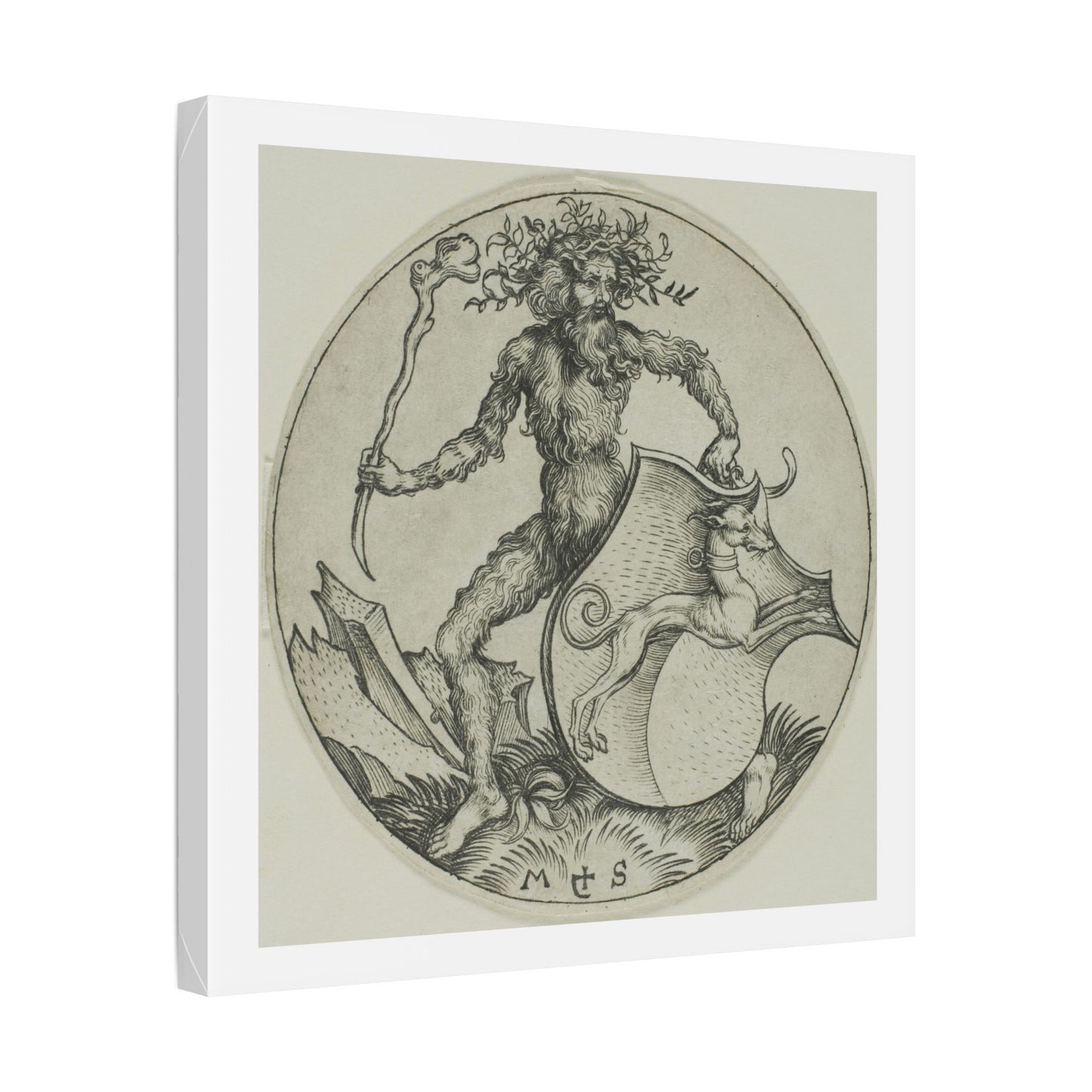 Shield with a Greyhound, Held by a Wild Man (1470–1491) by Martin Schongauer, from the Original, Canvas Print