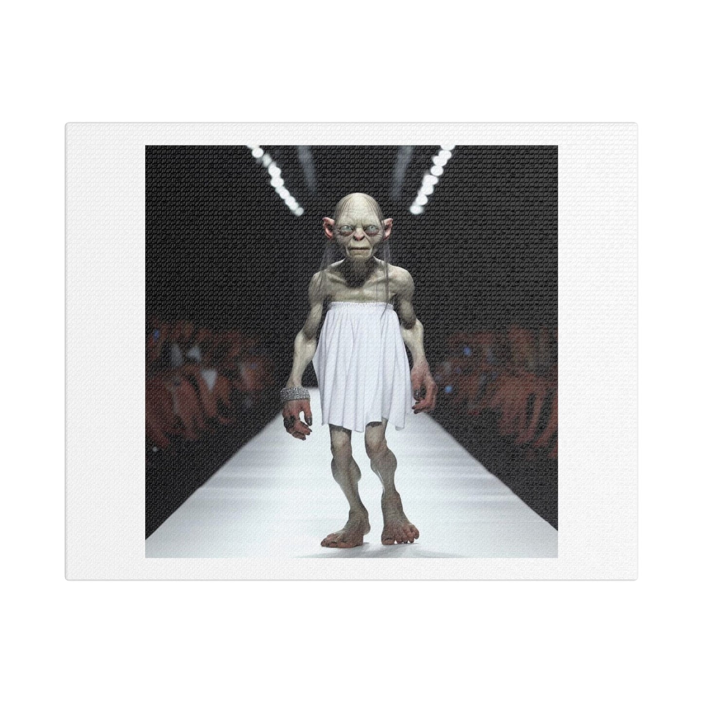 Gollum on the Fashion Catwalk II 'Designed by AI', Art Print on Canvas