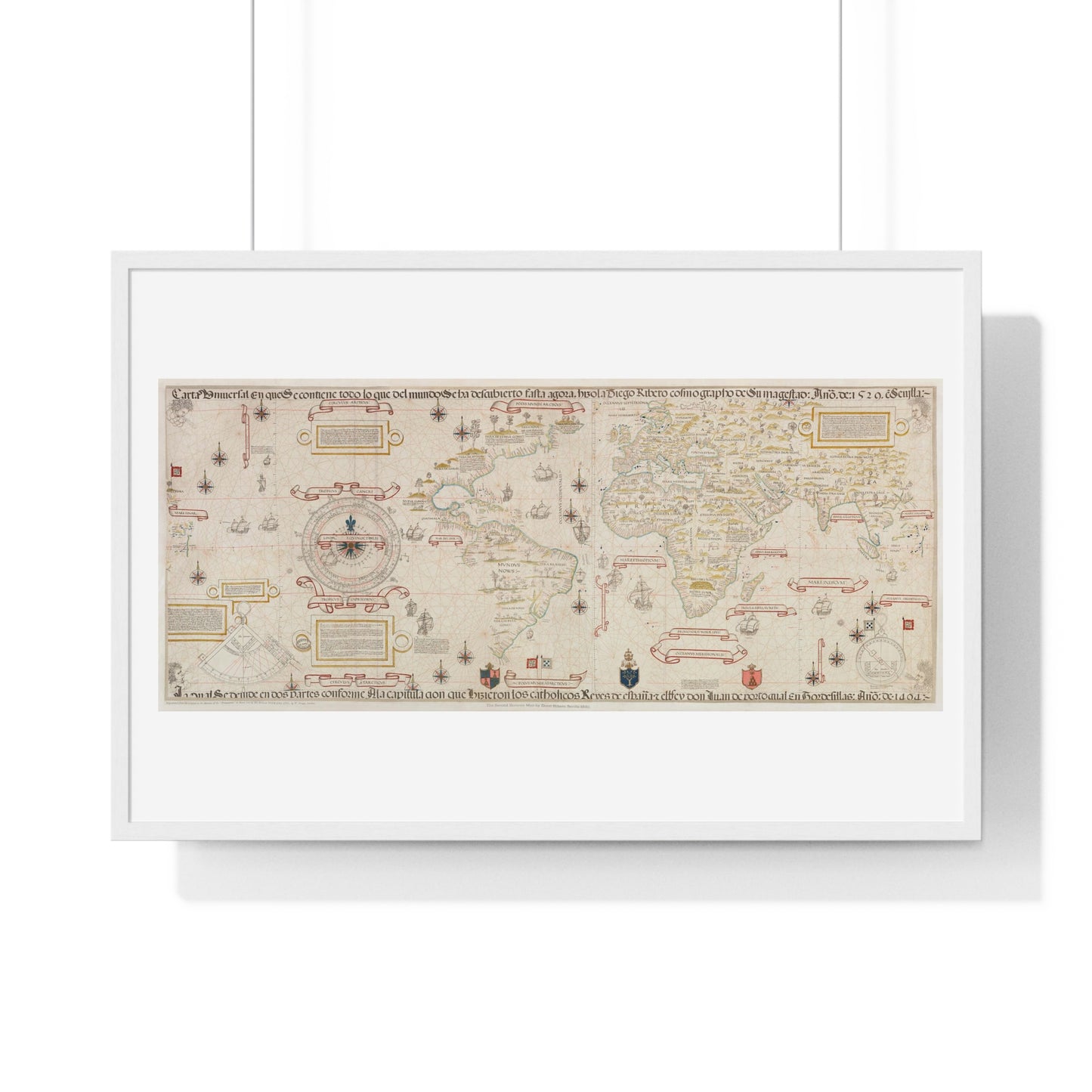 World Map (1527) by Diogo Ribeiro, from the Original, Framed Art Print