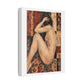 Textured Contemplative Figure Against Ornate Tapestry, Art Print on Satin Canvas, Stretched