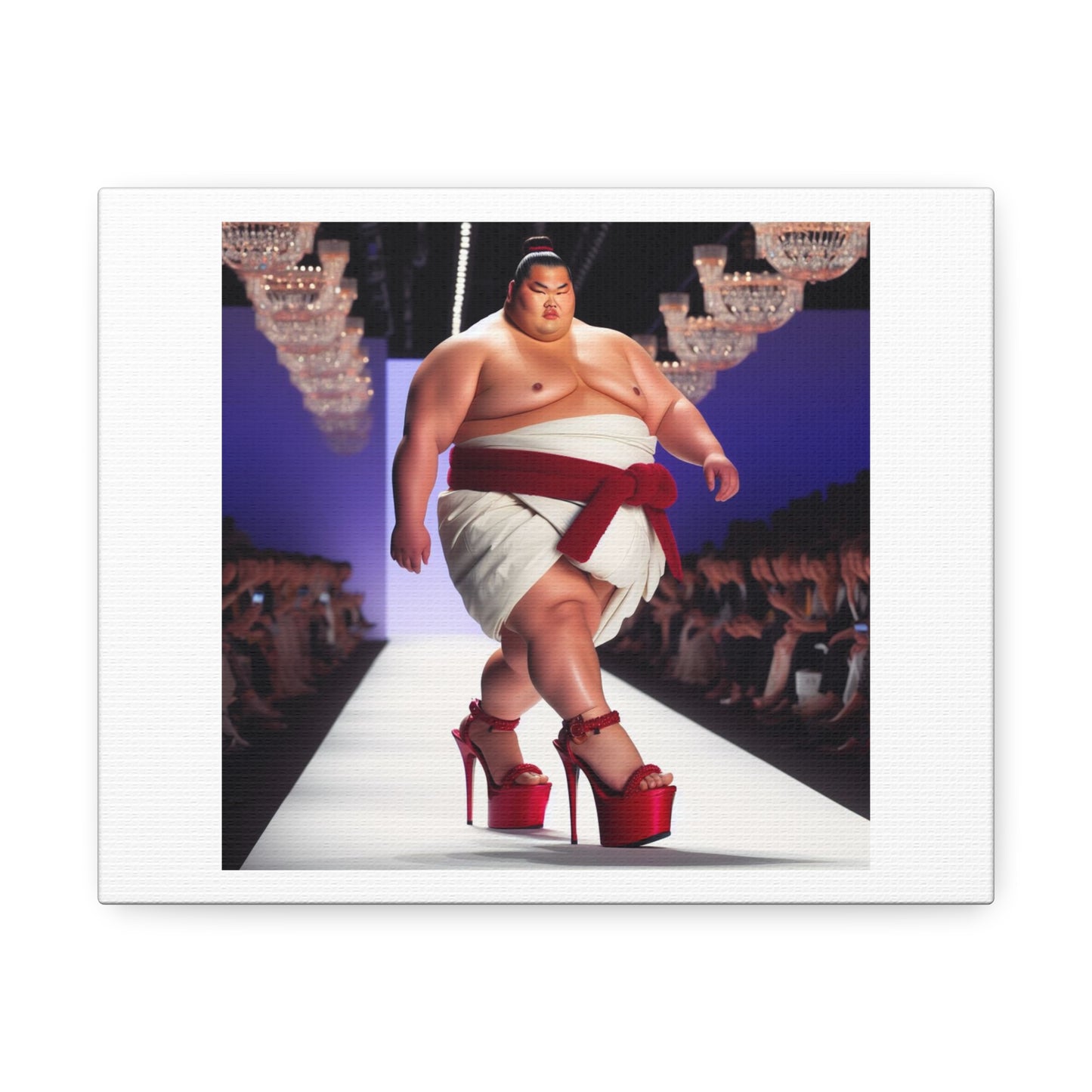 Japanese Sumo Wrestler on the Fashion Catwalk 'Designed by AI' Art Print on Satin Canvas