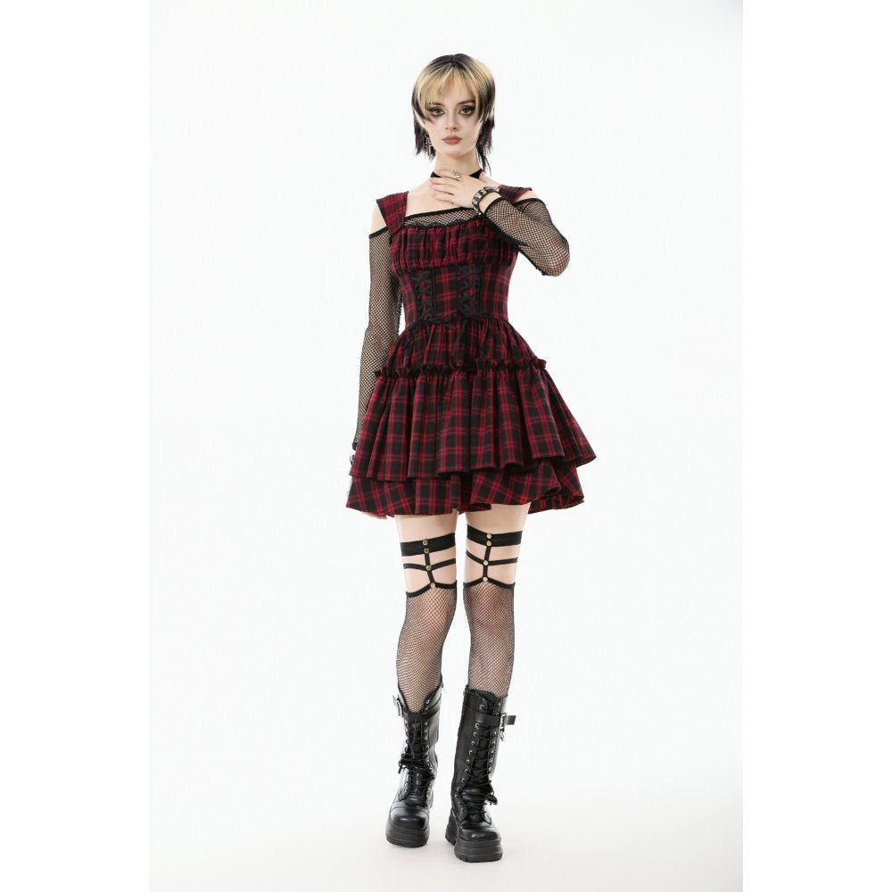 Dark in Love Morrigan Tartan Lace-Up Dress in Black