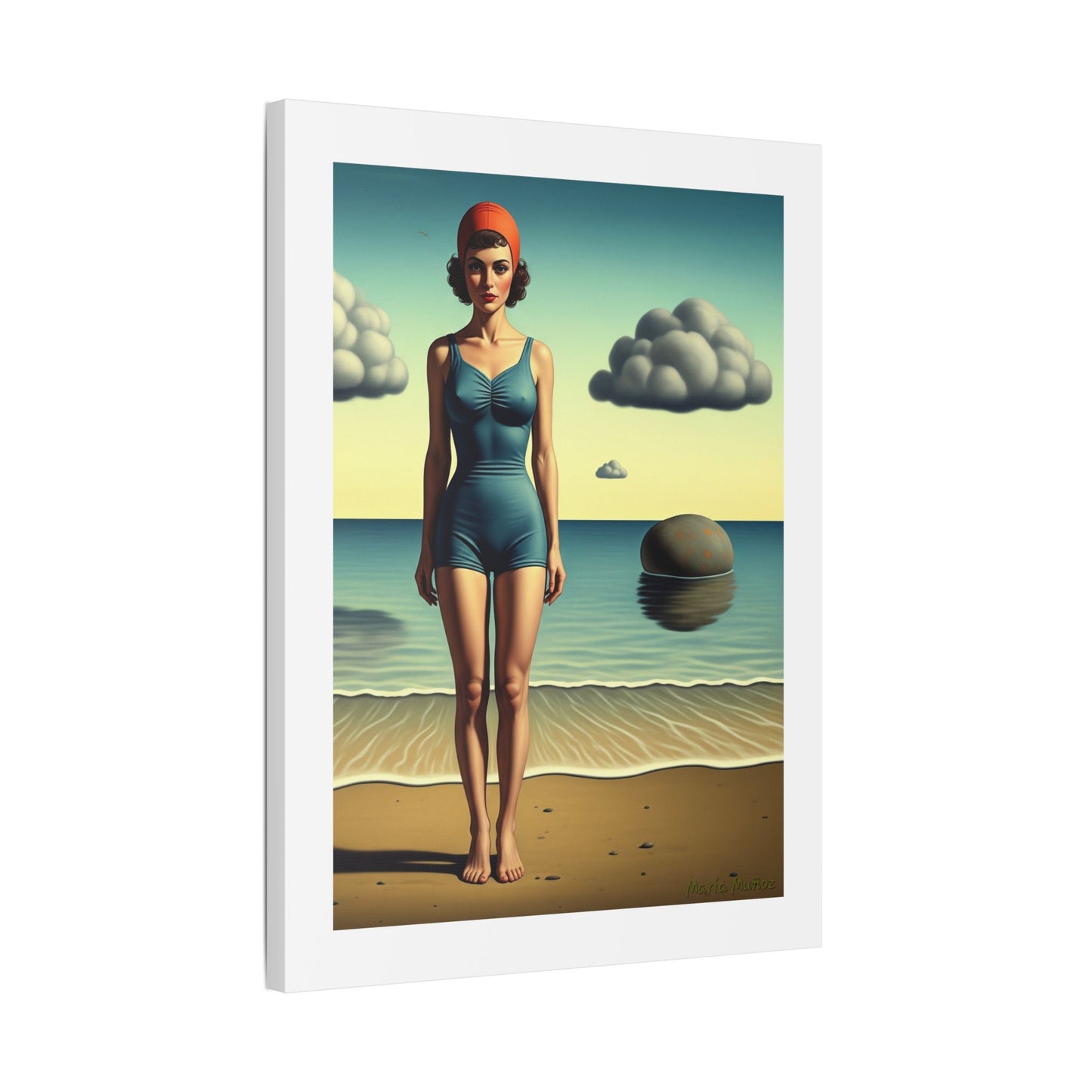 Woman at the Beach, Rene Magritte Art Style 'Designed by AI' Canvas Art Print