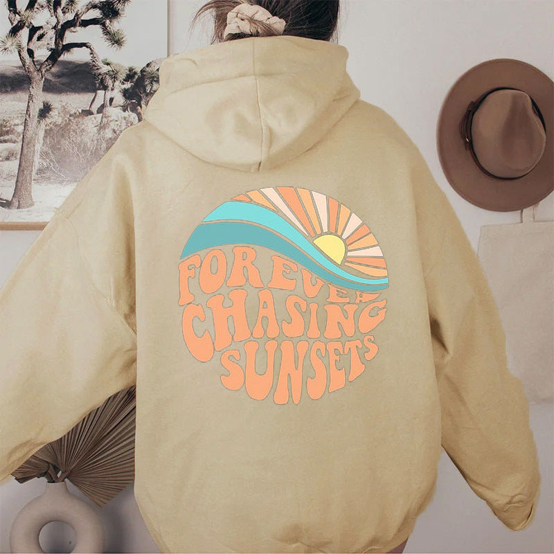 Forever Chasing Sunsets, Fleece-Lined Positive Vibes Hoodie