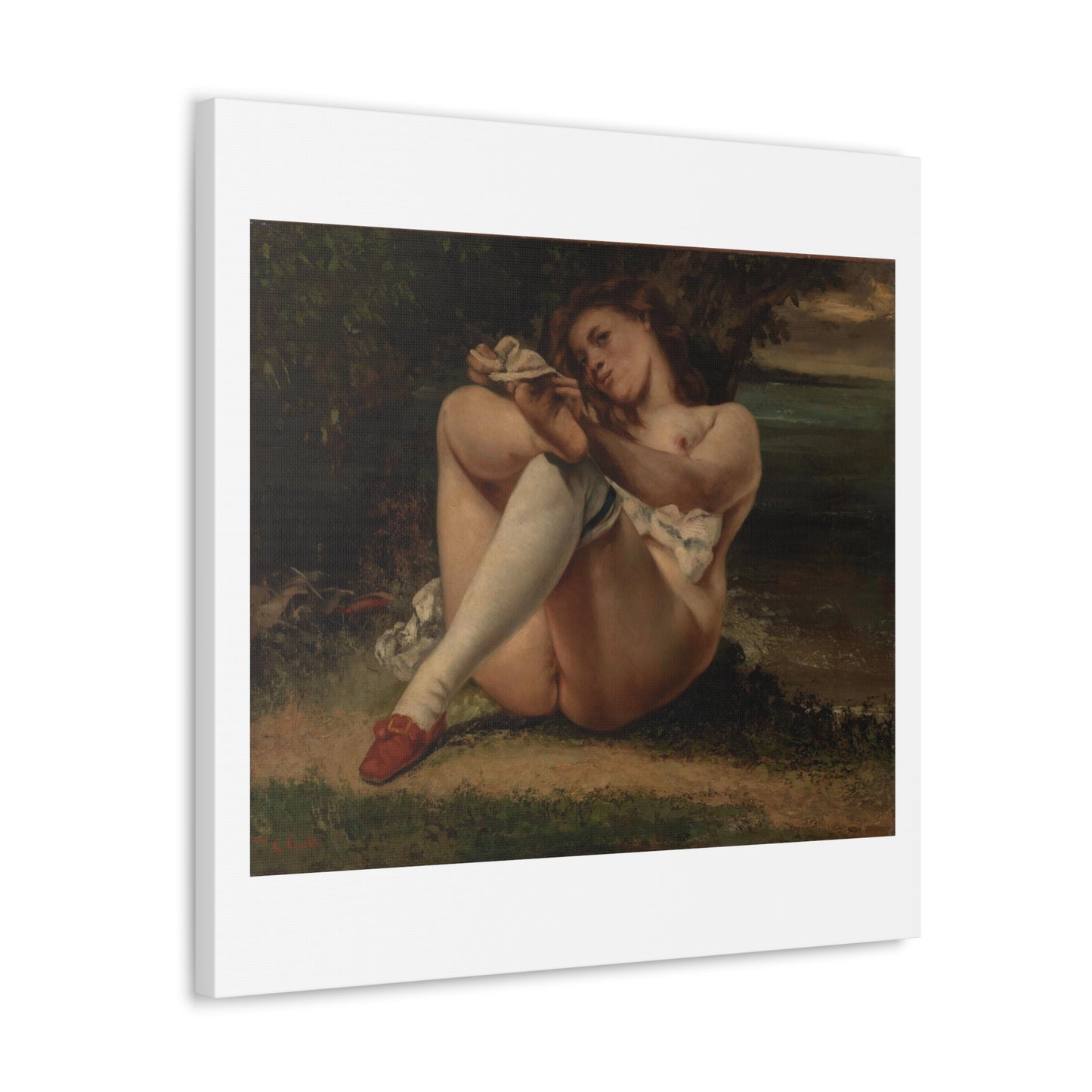 Woman with White Stockings 'La Femme aux Bas Blancs' (1861) by Gustave Courbet, Art Print from the Original on Satin Canvas