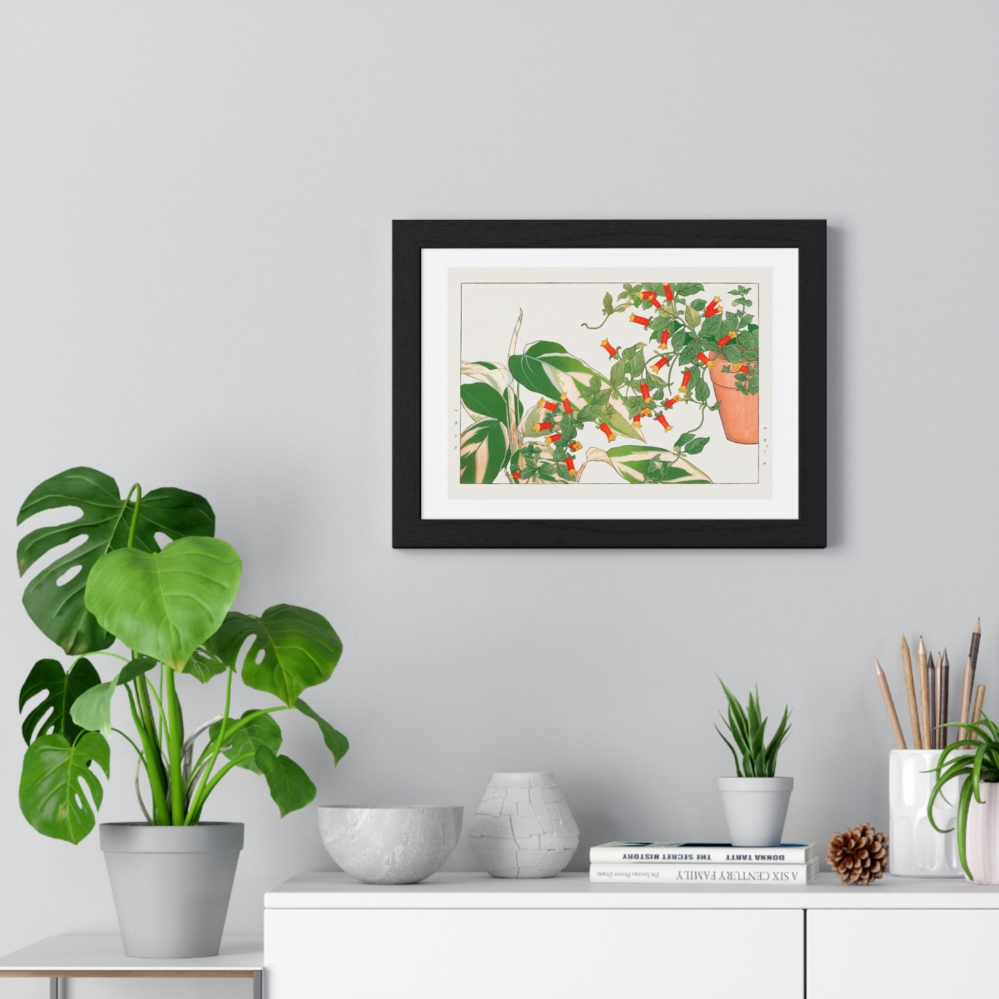 Maranta and Manettia Flower (1917) Japanese Woodblock Art by Kônan Tanigami, from the Original, Framed Art Print