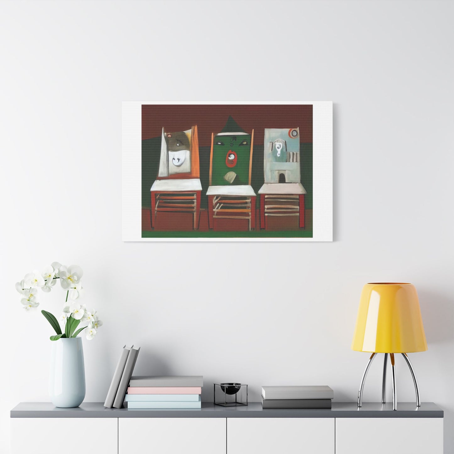 Birds and Chairs, Abstract Art 'Designed by AI' Print on Canvas