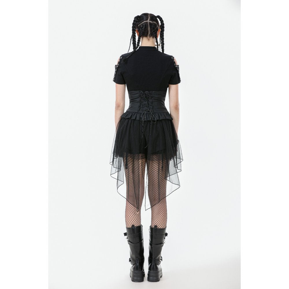 Dark in Love Draven Layered Mesh and Faux Leather Waist Cincher Skirt