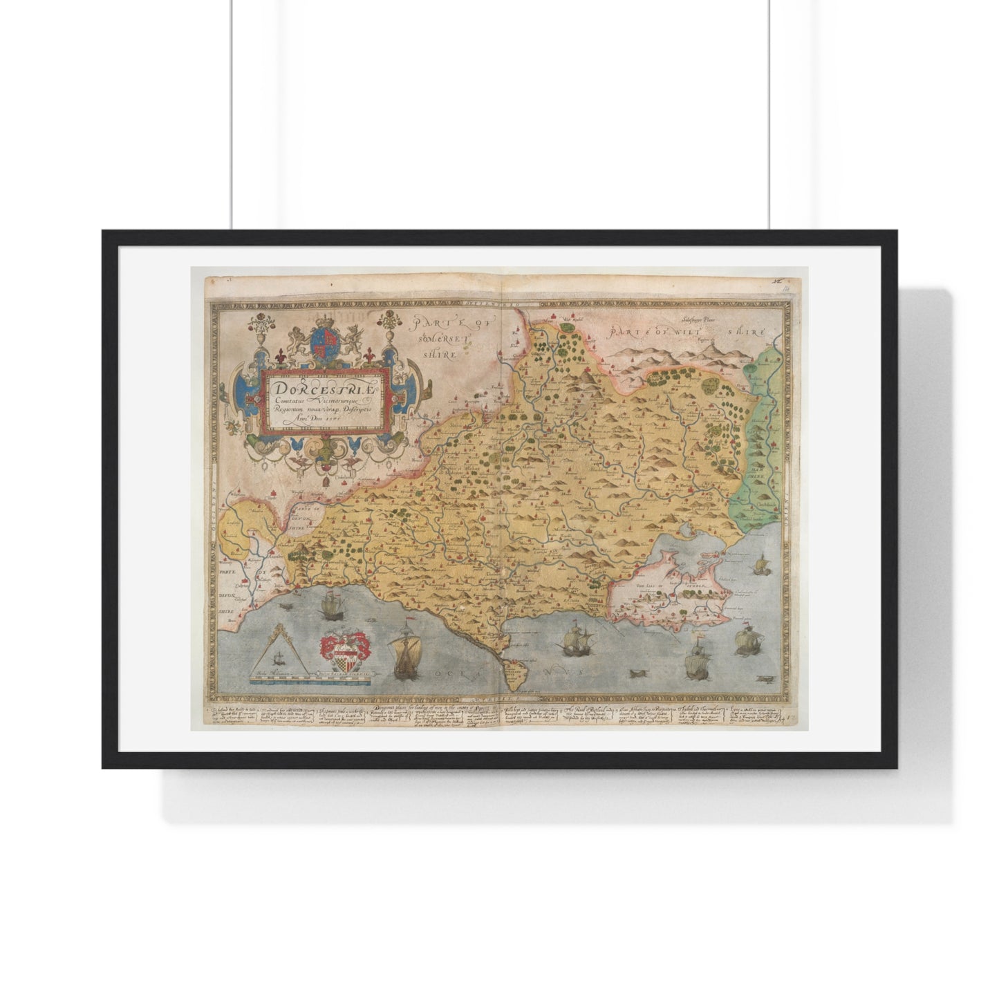 Tudor Antique Map of Dorset from Lord Burghley's Atlas (1579) from the Original, Framed Print