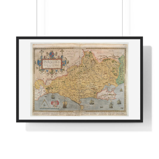 Tudor Antique Map of Dorset from Lord Burghley's Atlas (1579) from the Original, Framed Print