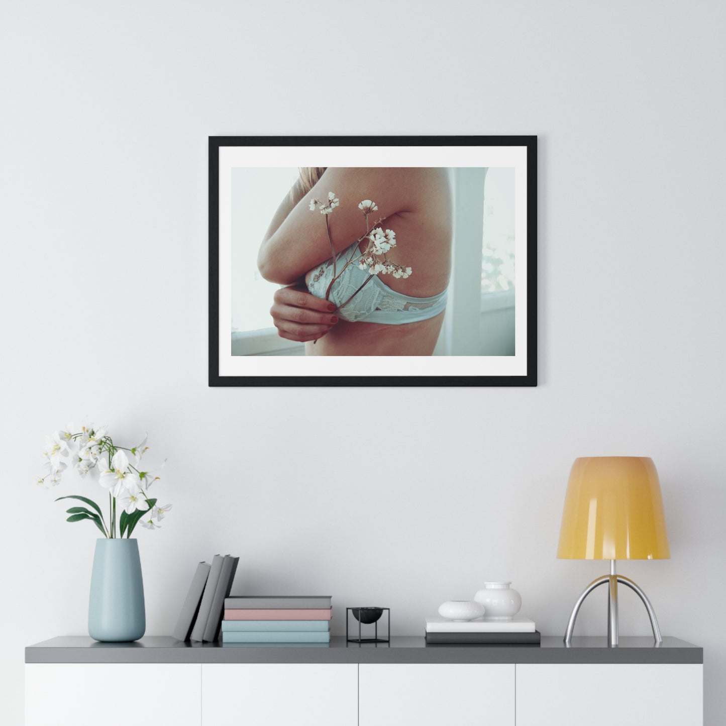 Woman and Flower, Photographer Unknown, from the Original, Framed Print