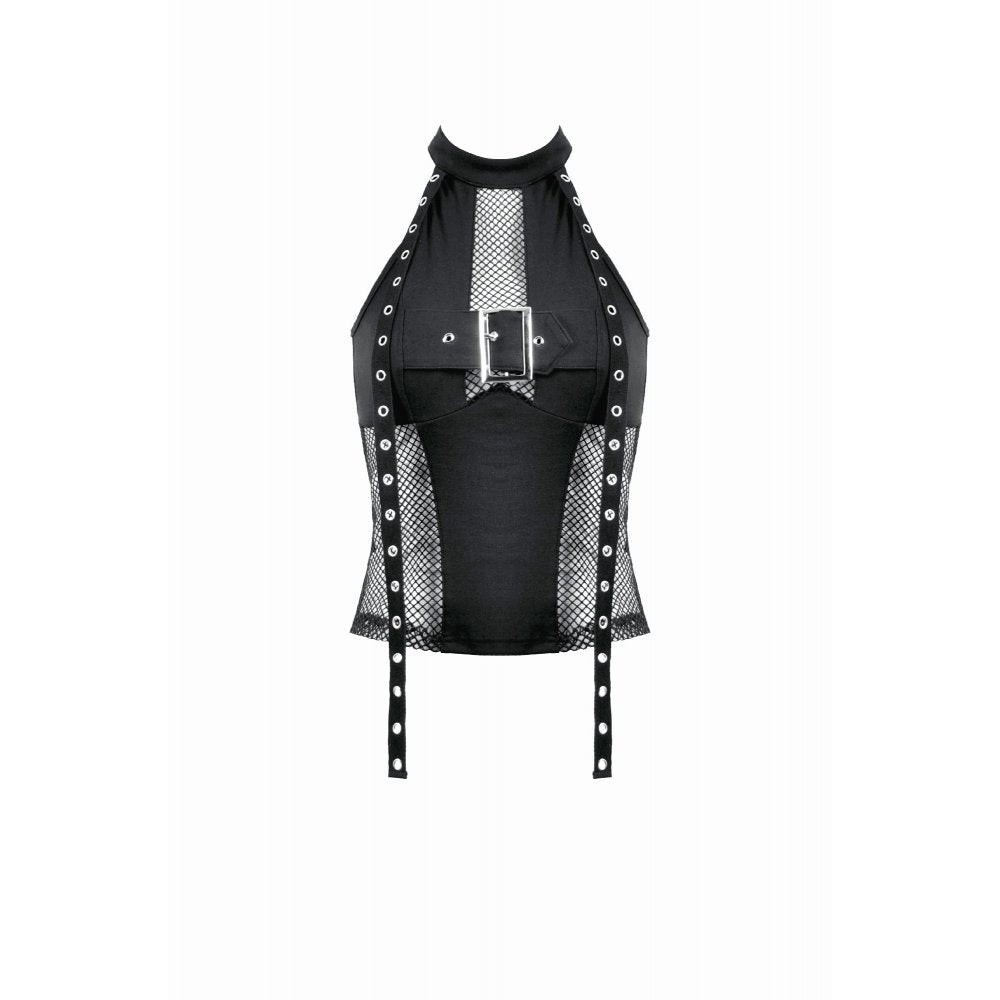 Dark in Love Bondage Mesh-Panel Buckle Halter Top