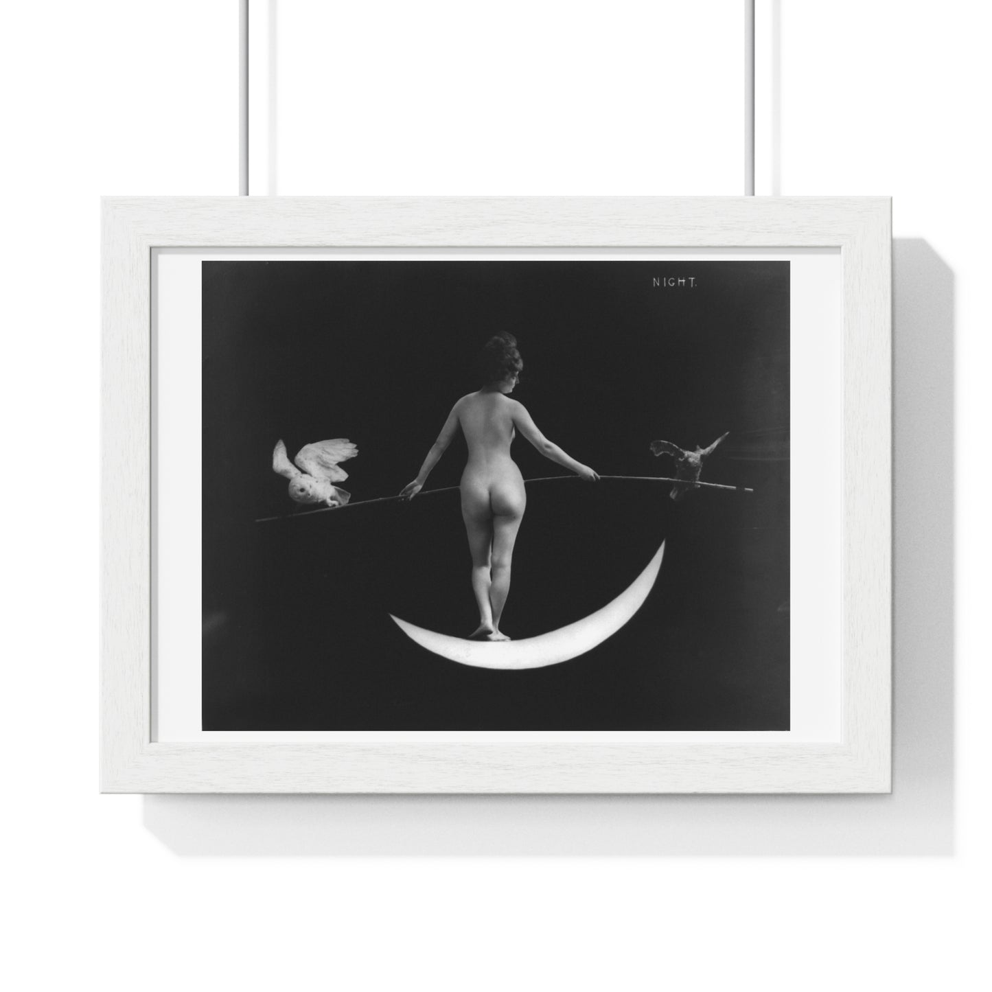 Night, Nude Model (1895) Vintage Black & White Photography from the Original, Framed Art Print