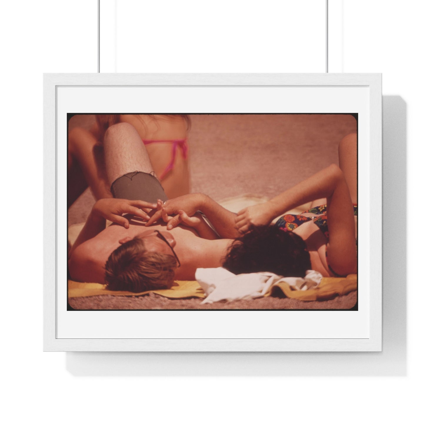 Sunning on the Lake Shore ( 1972) Vintage Photography by Charles O'Rear, Framed Print