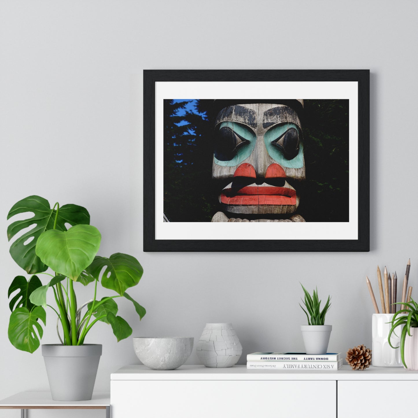 Totem Poles and Masks, from the Original, Framed Art Print