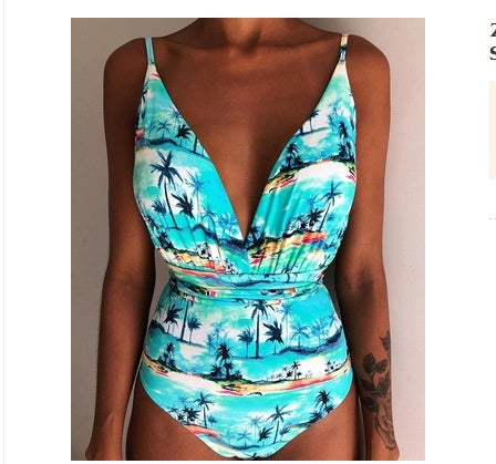 One-Piece Swimsuit Backless Monokini, Tropical Designs