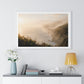 Golden Hour Coastal Mist and Cliffs, Landscape Art Framed Print