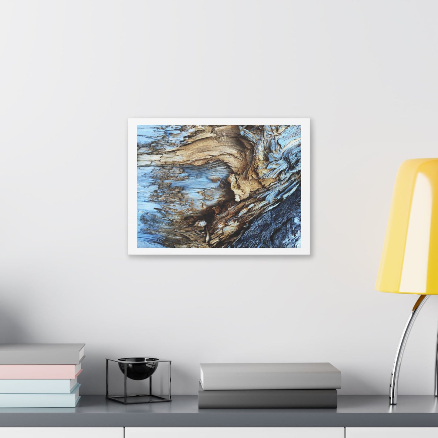 Abstract Painting of Light Brown and Blue Tree Bark, Canvas Art Print