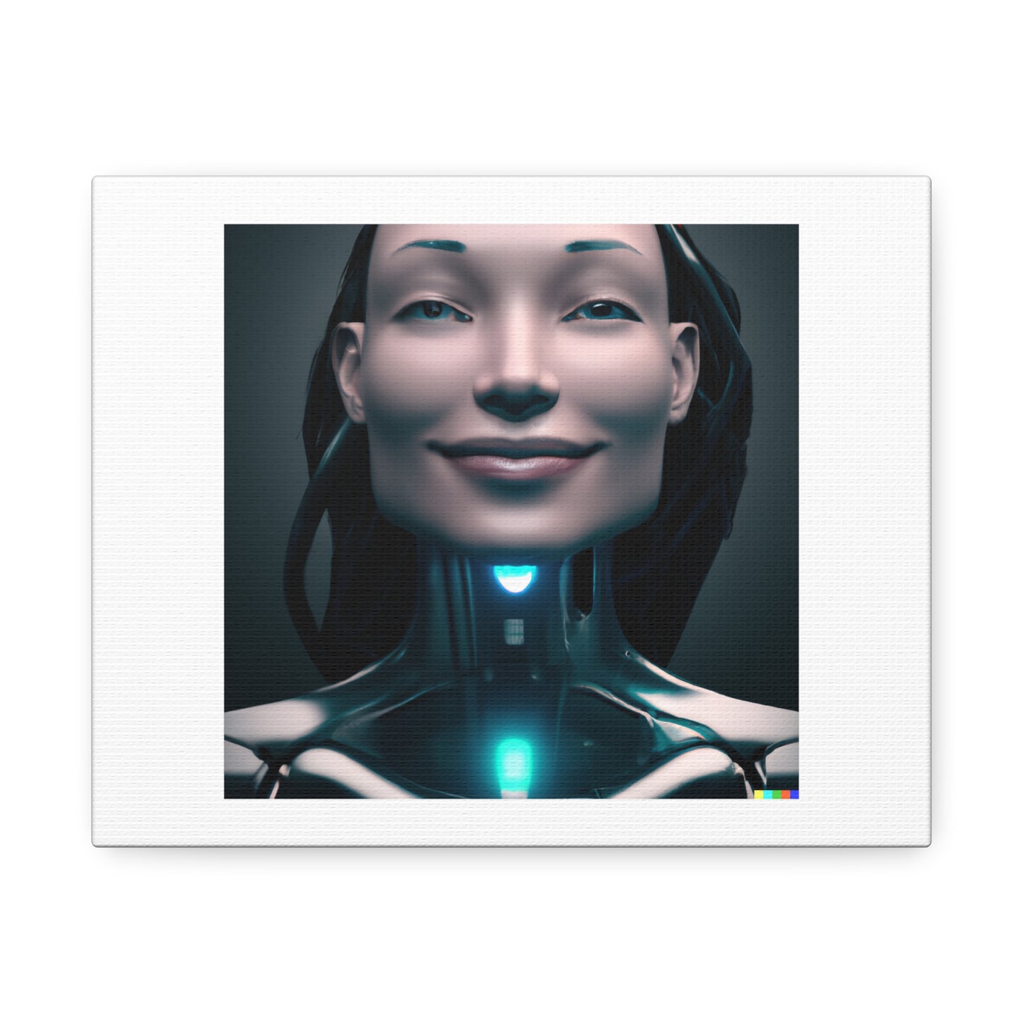 Portrait Of a Smiling Cyborg Woman Peaceful digital art 'Designed by AI' on Canvas