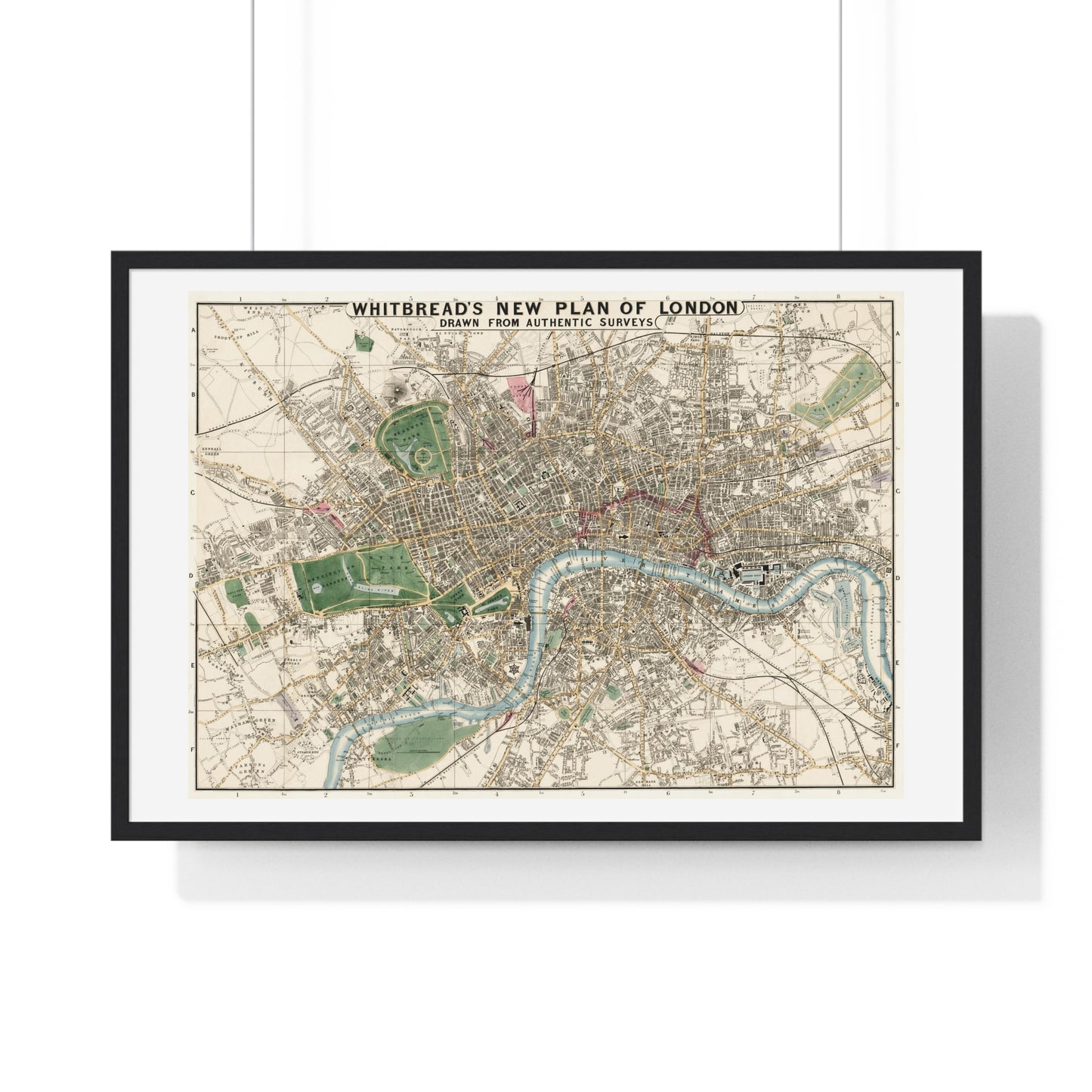 Whitbread's New Plan of London Drawn from Authentic Survey (1853) from the Original, Framed Art Print