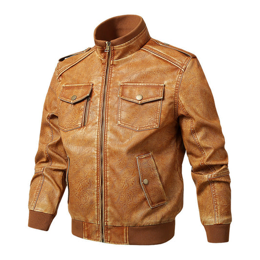Vireous Large-Size Men's Leather Bomber Jacket