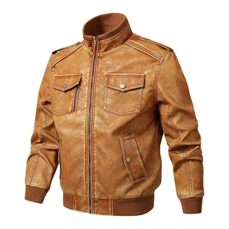 Vireous Large-Size Men's Leather Bomber Jacket