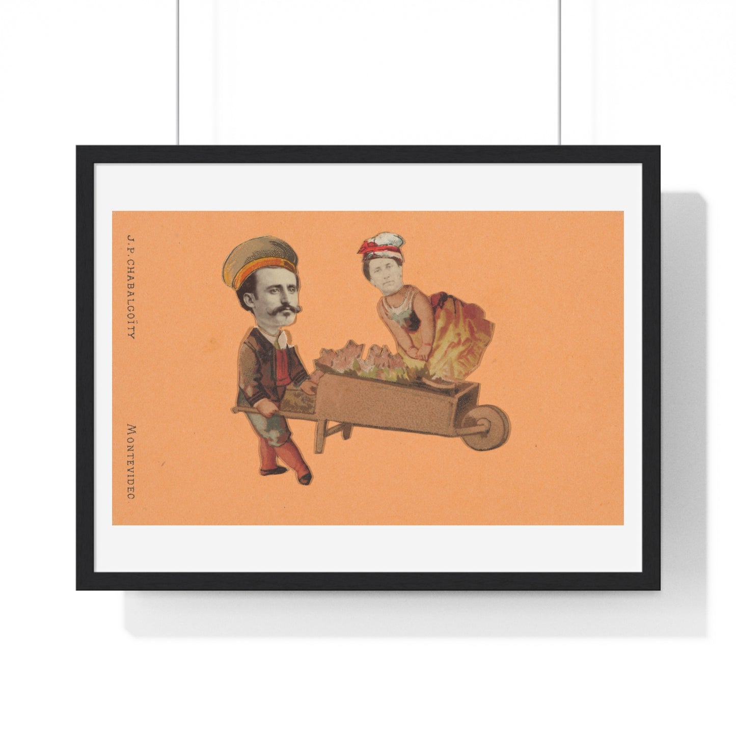 Uruguayan Photo Collage, Man Pushing Woman in Wheelbarrow (circa 1875) by Juan Pedro Chabalgoity, Framed Art Print