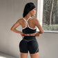 Sports Yoga Crop Top and Shorts Two-Piece Set in Black