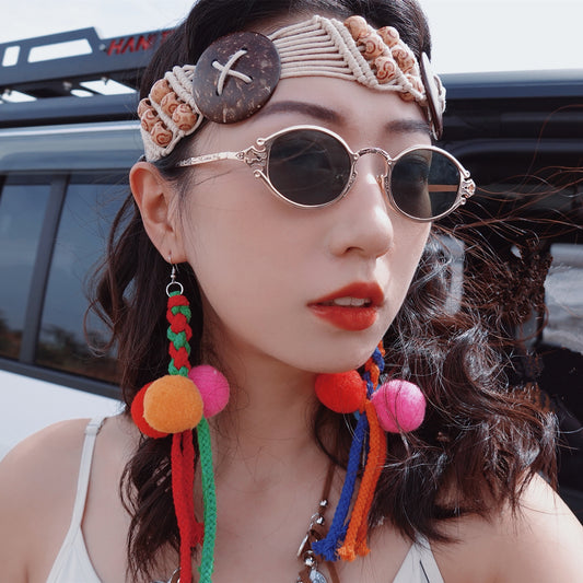 'Yoko Ono' Ethnic Style Large Fur Ball Earrings