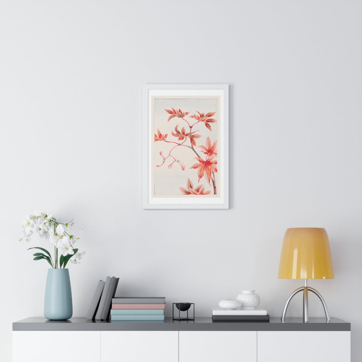 Branch of Maple Tree 'Momiji' with Leaves and Seeds (1870–1880) by Megata Morikaga, from the Original, Framed Art Print