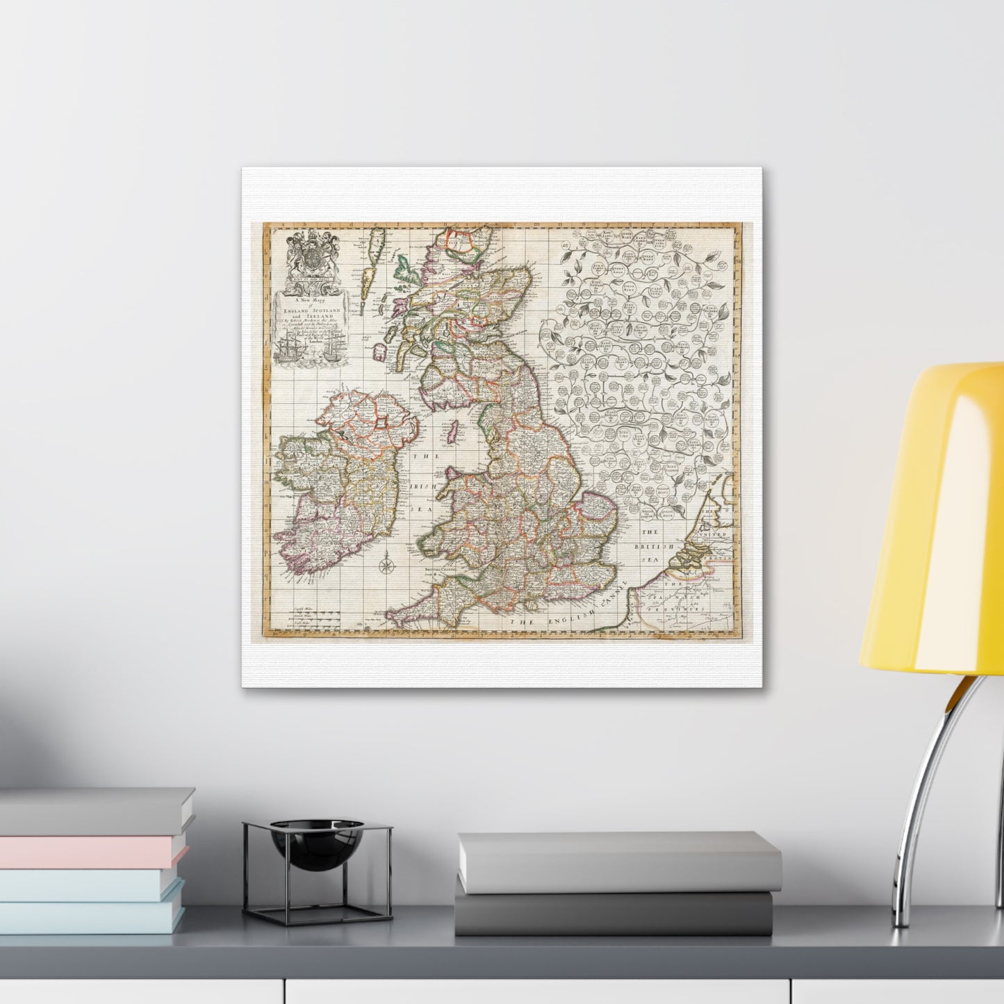 Antique Map of England Scotland and Ireland (1687) drawn by Robert Morden Art Print from the Original on Satin Canvas