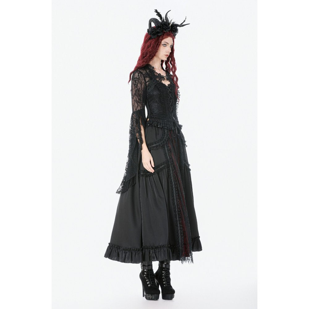Dark in Love Gothic Victorian Lace Panel Skirt in Crimson