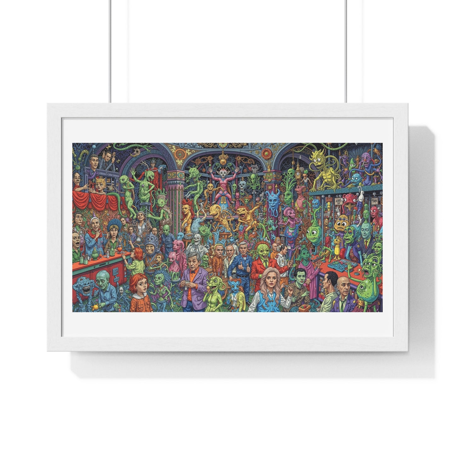 Demons and NPCs Diorama, Cartoon Art 'Designed by AI' Framed Art Print