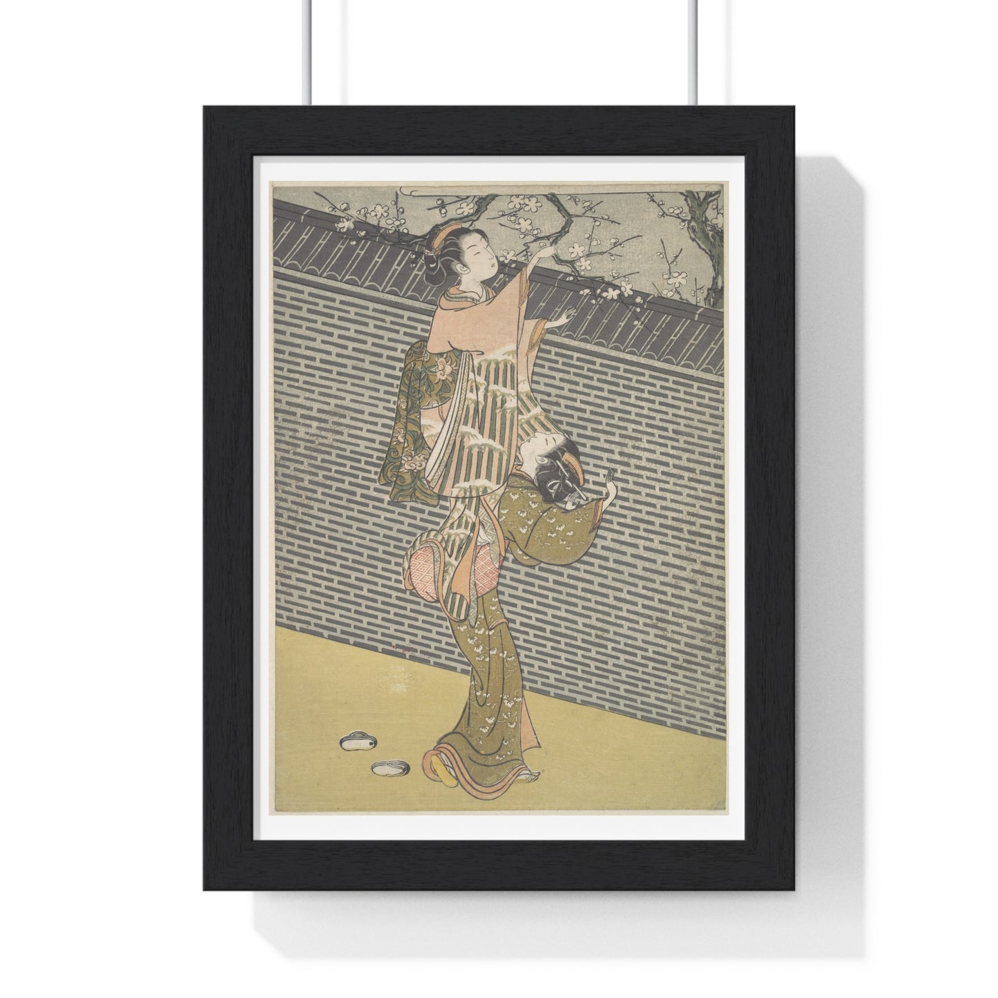 Plucking a Branch from a Neighbour's Plum Tree (1768) Japanese Illustration by Suzuki Harunobu, from the Original, Framed Print