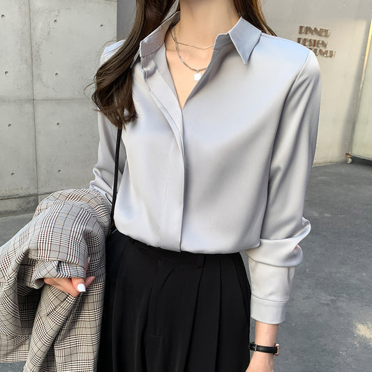 Long Sleeve Casual Women's Silky Satin Shirt