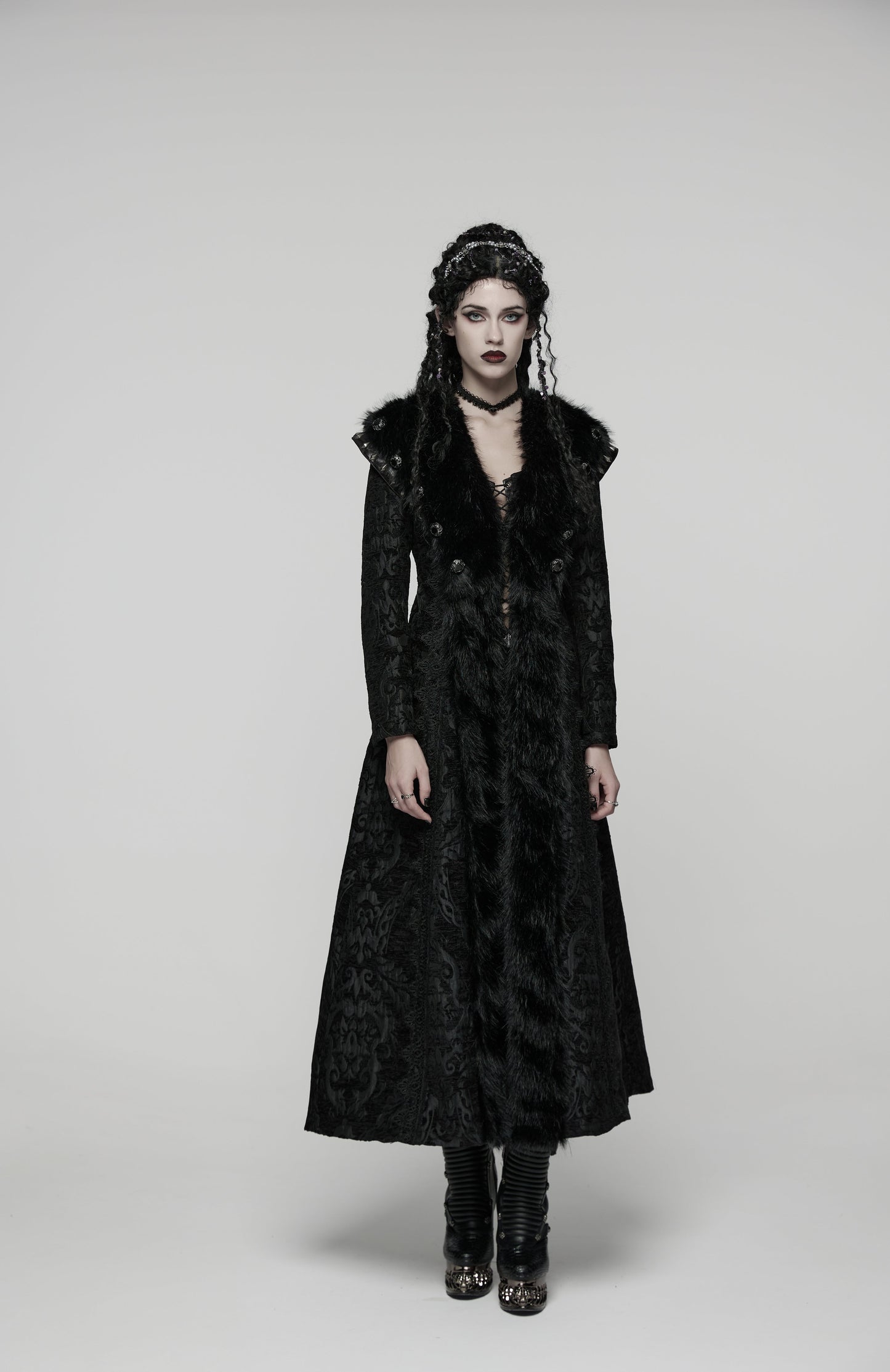 Punk Rave Goth Gorgeous Plush Coat in Black