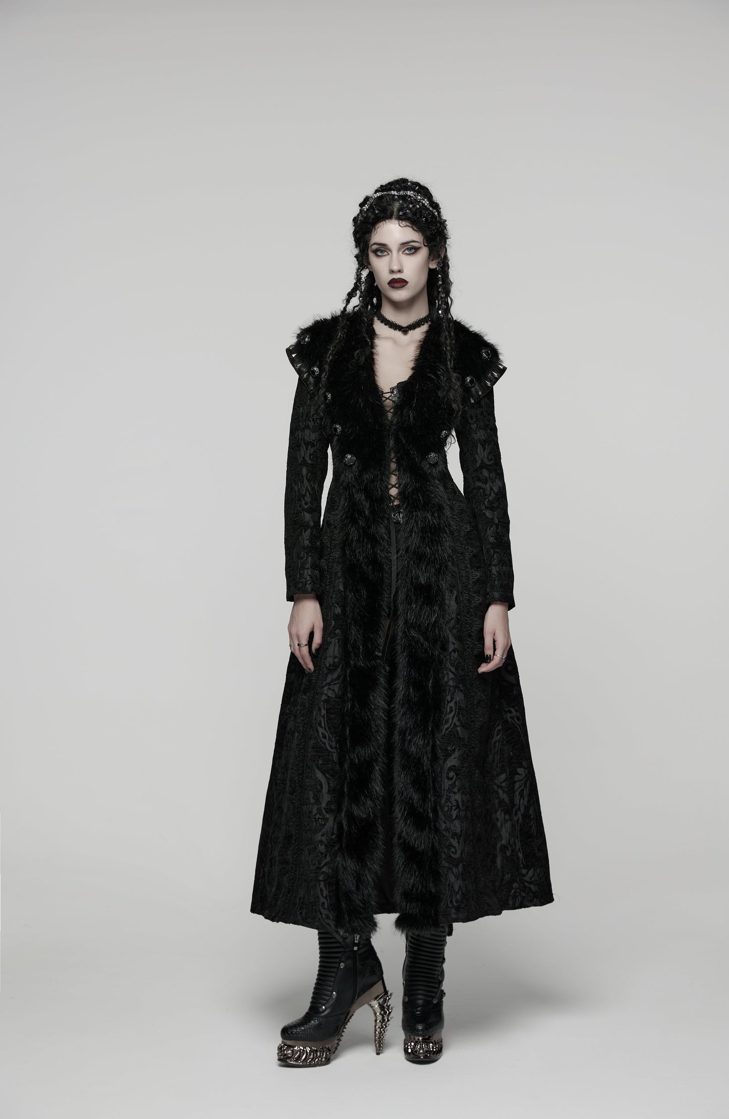 Punk Rave Goth Gorgeous Plush Coat in Black