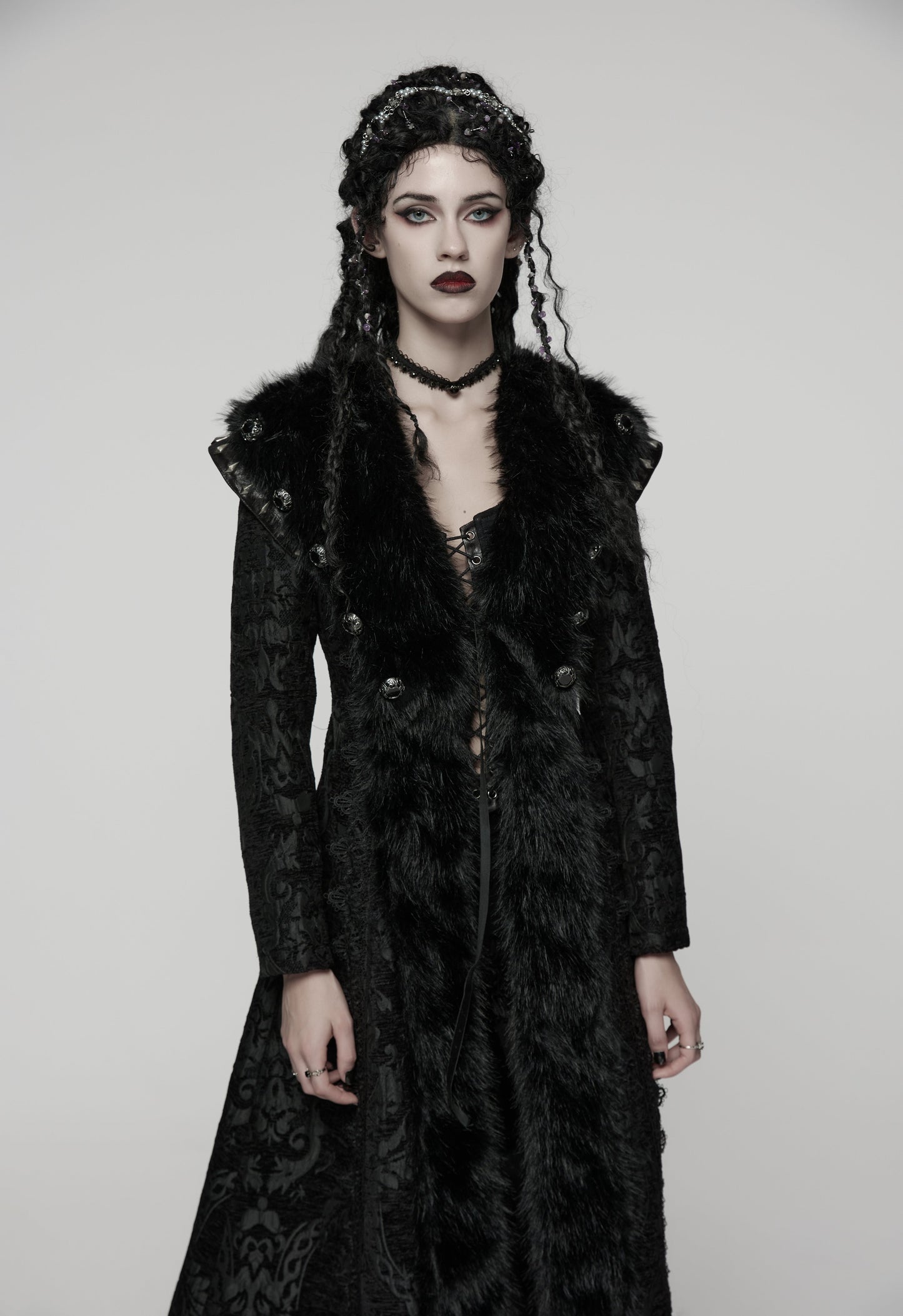 Punk Rave Goth Gorgeous Plush Coat in Black