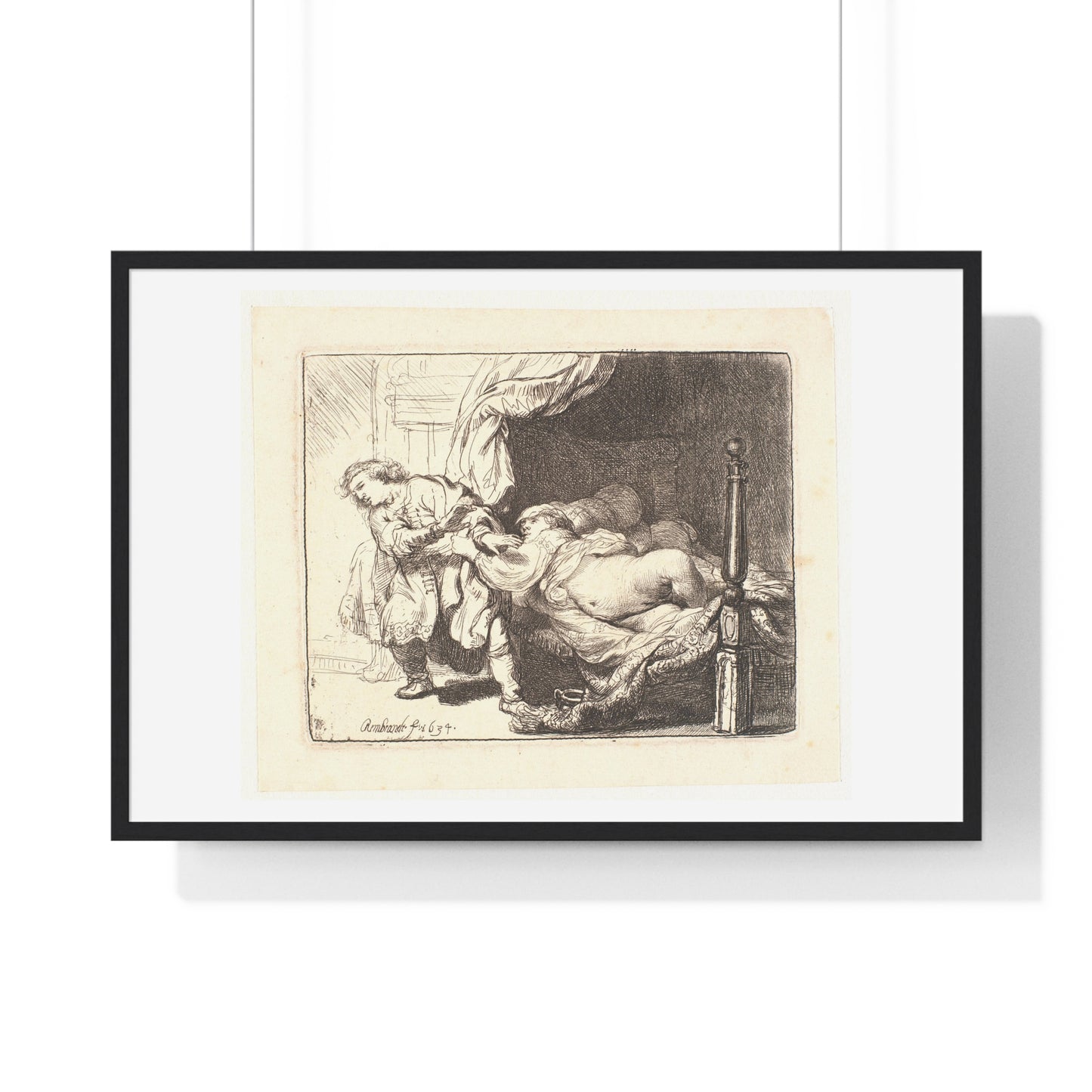 Joseph and Potiphar's Wife (1634) by Rembrandt van Rijn, from the Original, Framed Art Print