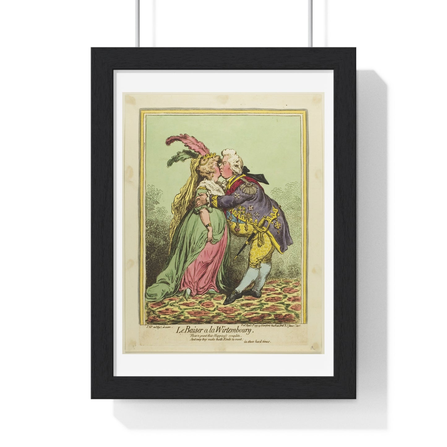 The Kiss at Würtemberg (1797) by James Gillray, from the Original, Framed Art Print