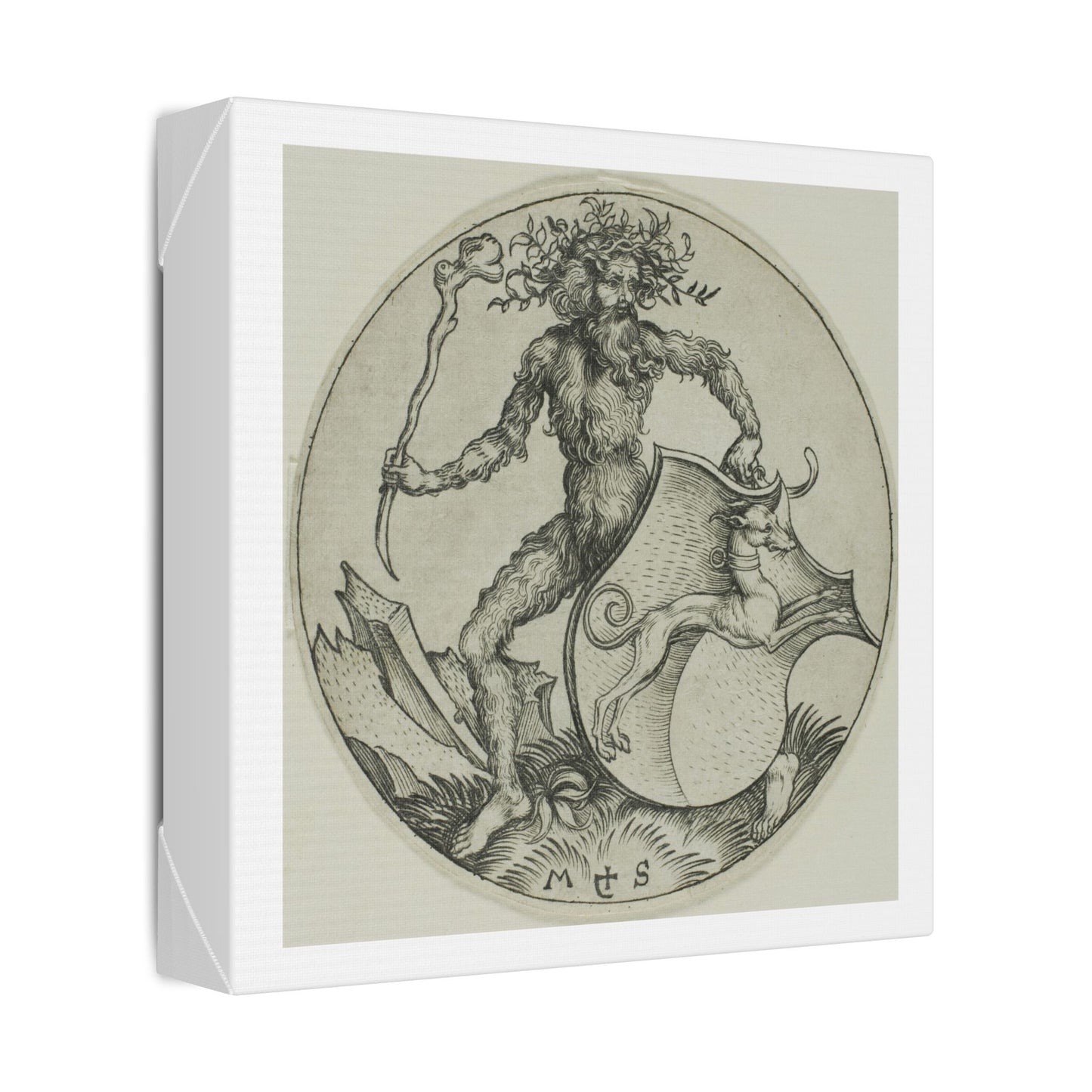 Shield with a Greyhound, Held by a Wild Man (1470–1491) by Martin Schongauer, from the Original, Canvas Print