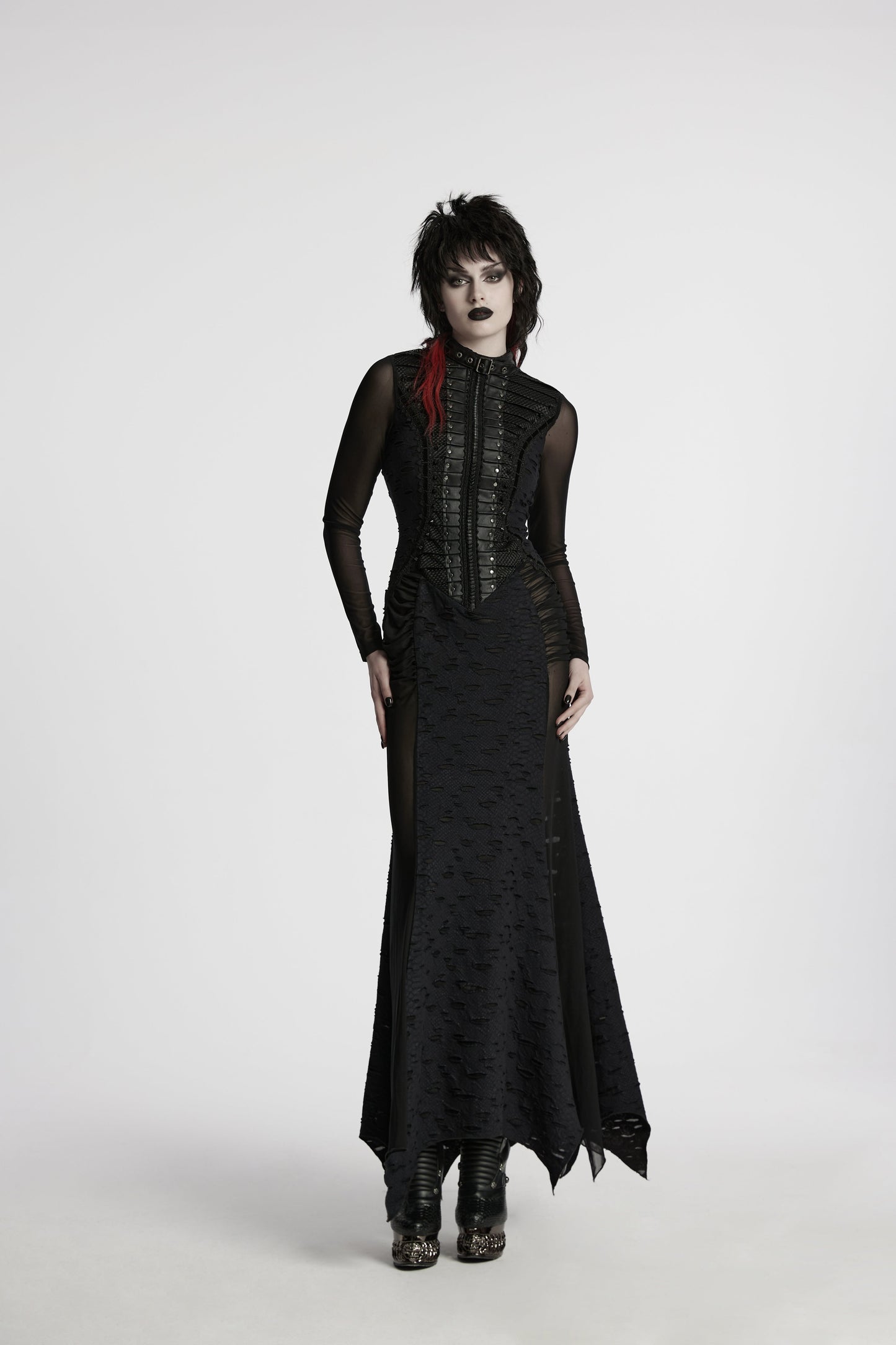 Punk Rave Seraphine Spinal Lace Panel Maxi Dress In Black