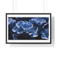 Iris Petals, Blue Vibrant Art 'Designed by AI' Framed Print
