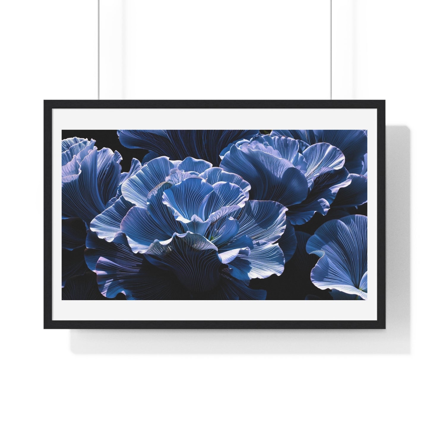 Iris Petals, Blue Vibrant Art 'Designed by AI' Framed Print