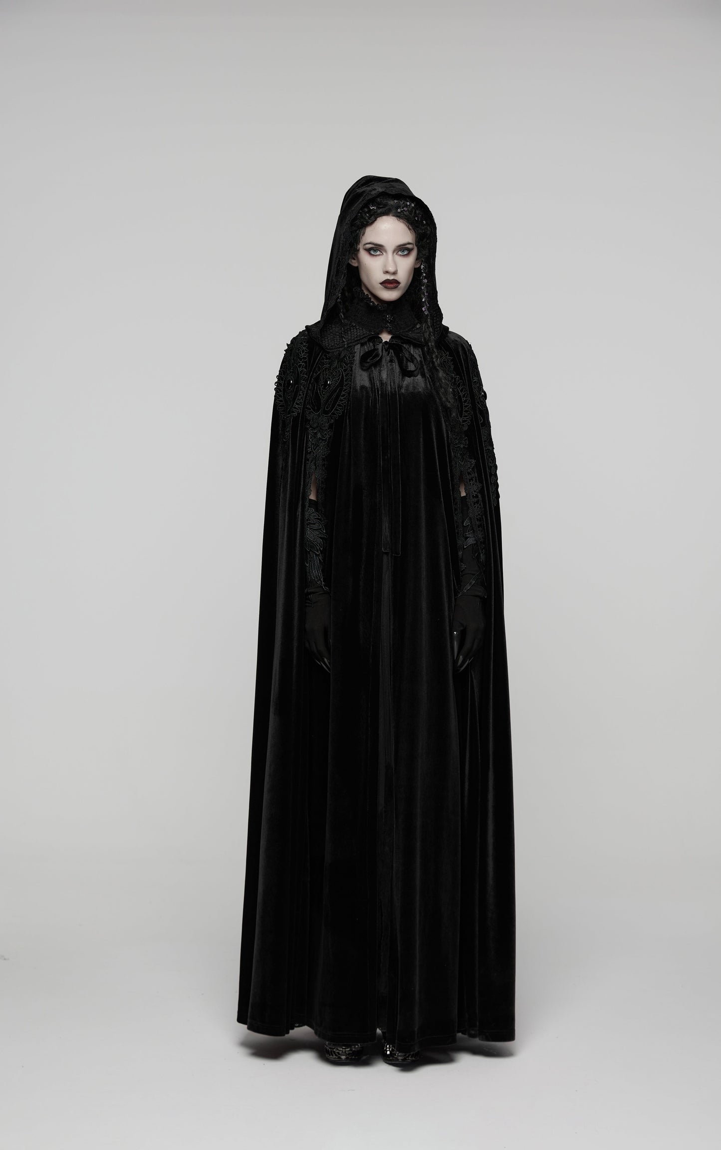 Punk Rave Goth Velvet Women's Long Cloak in Black
