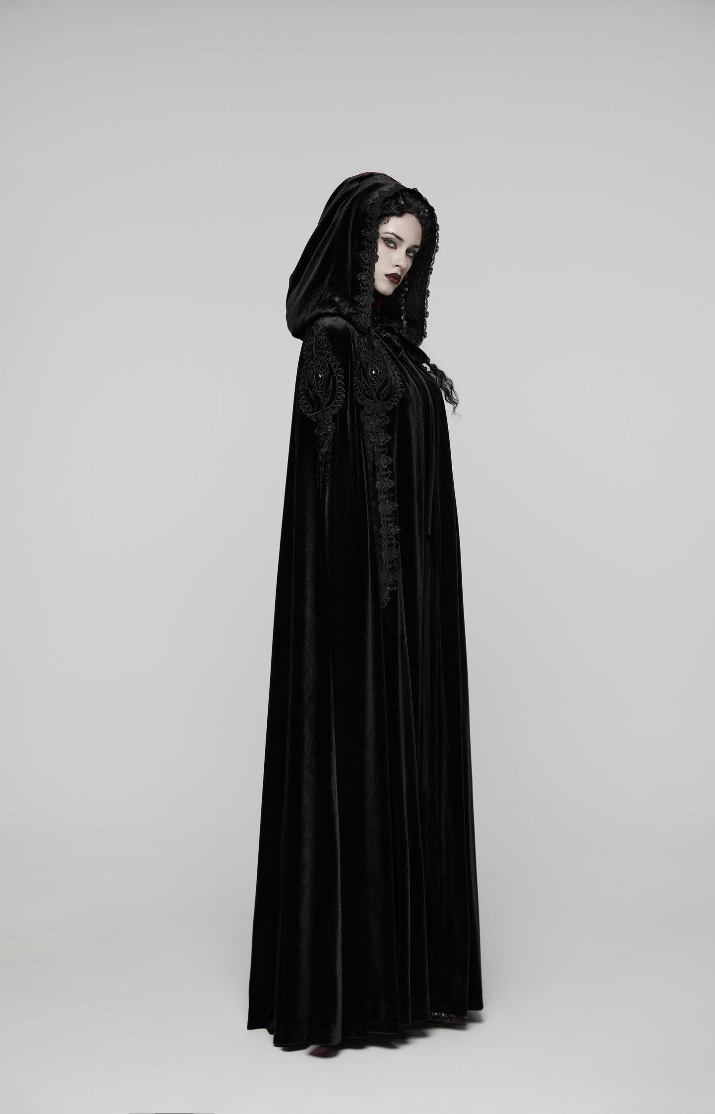 Punk Rave Goth Velvet Women's Long Cloak in Black