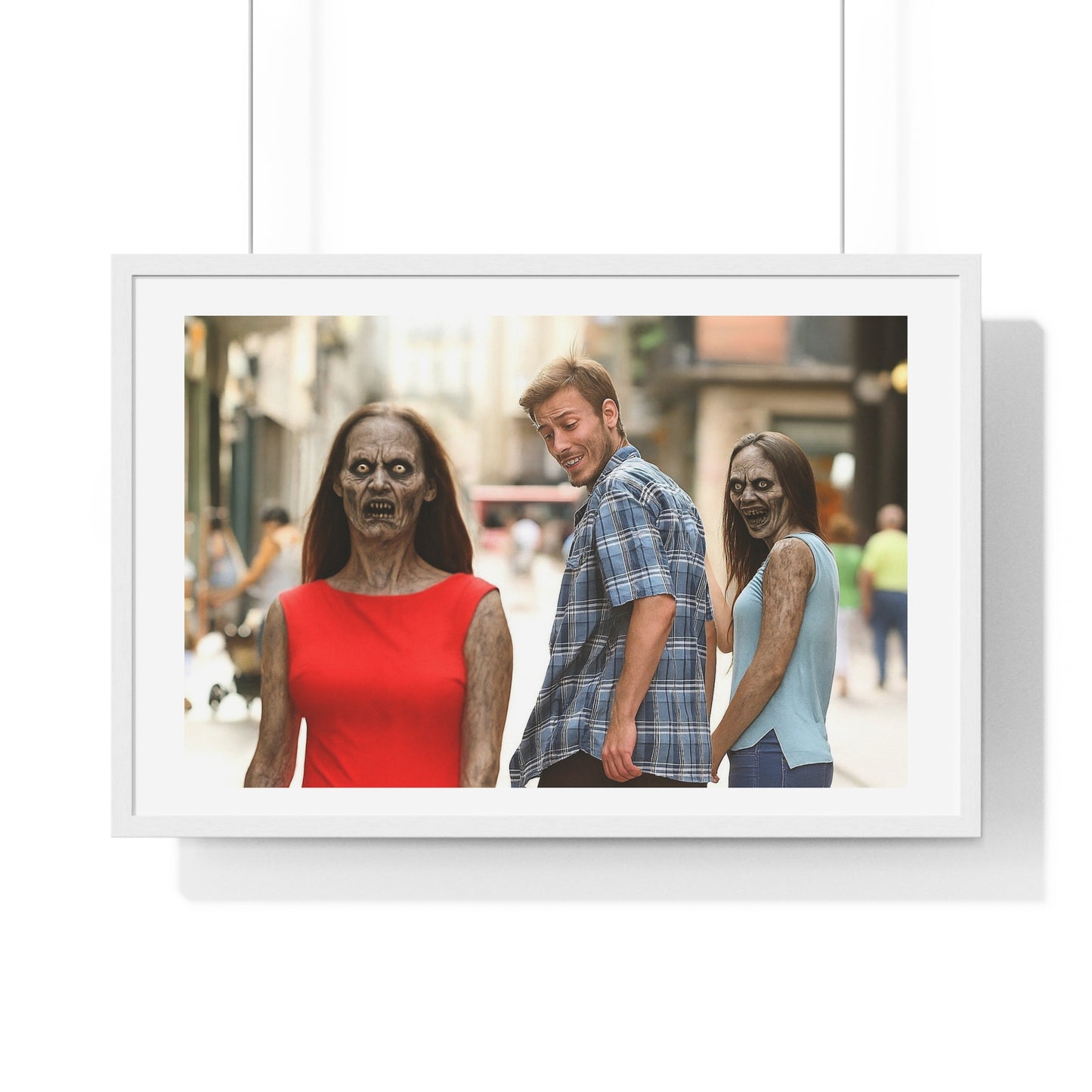 Distracted Boyfriend Meme Art, the Grotesque Reality of it All, Framed Art Print