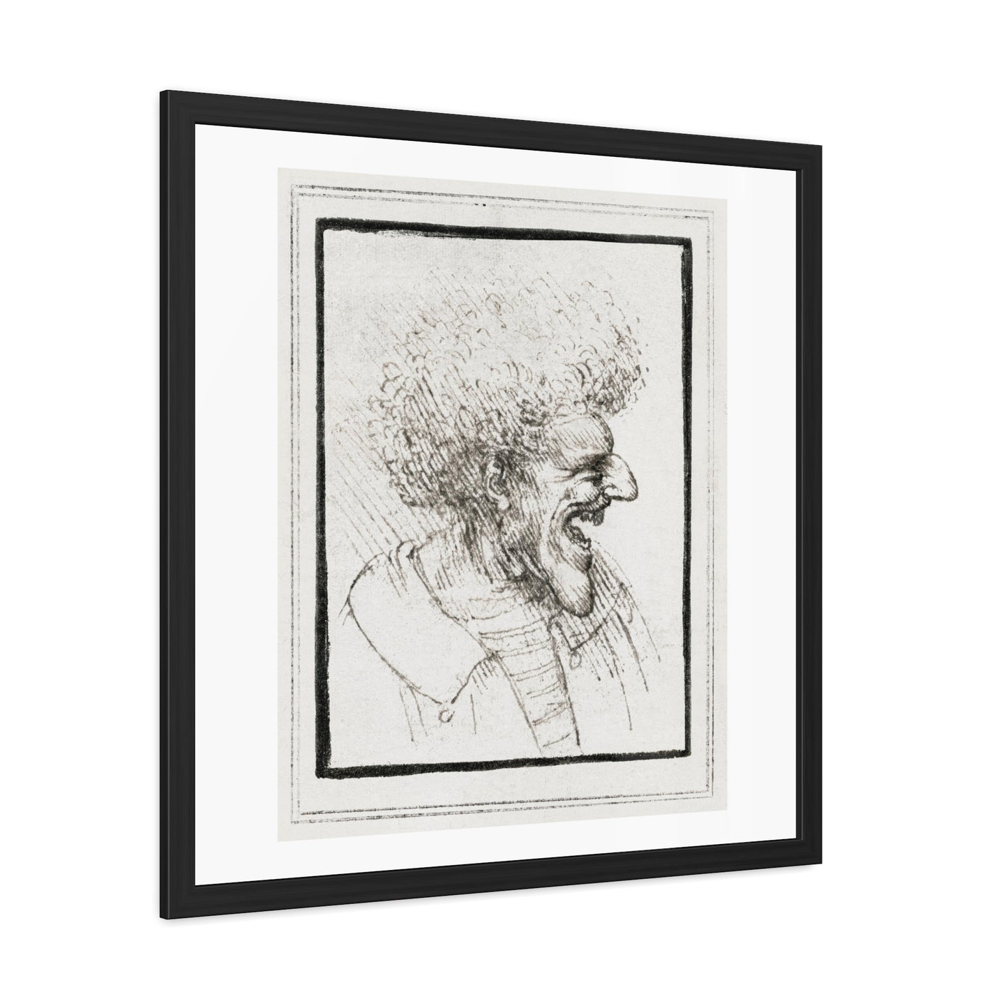 Caricature of a Man with Bushy Hair (circa 1495) by Leonardo da Vinci from the Original, Wooden Framed Print