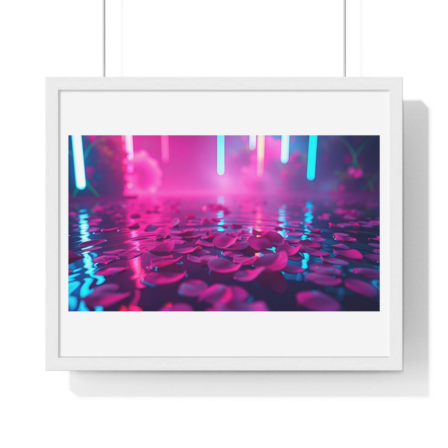 Petals on the Water, Pink Vibrant Art 'Designed by AI' Framed Print