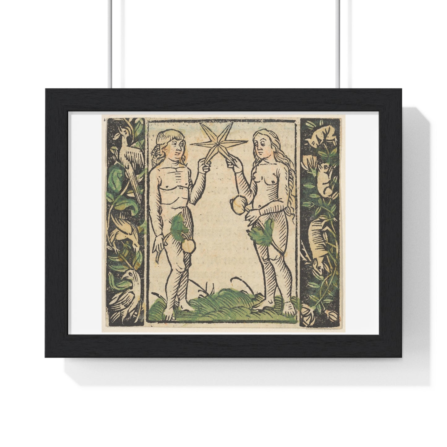 Adam and Eve Holding a Star, Illustration from 'Beschlossen Gart des Rosenkranz Mariae' by Hans Baldung, from the Original, Framed Art Print
